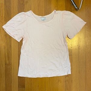 Pink short sleeve gathered bell sleeve top